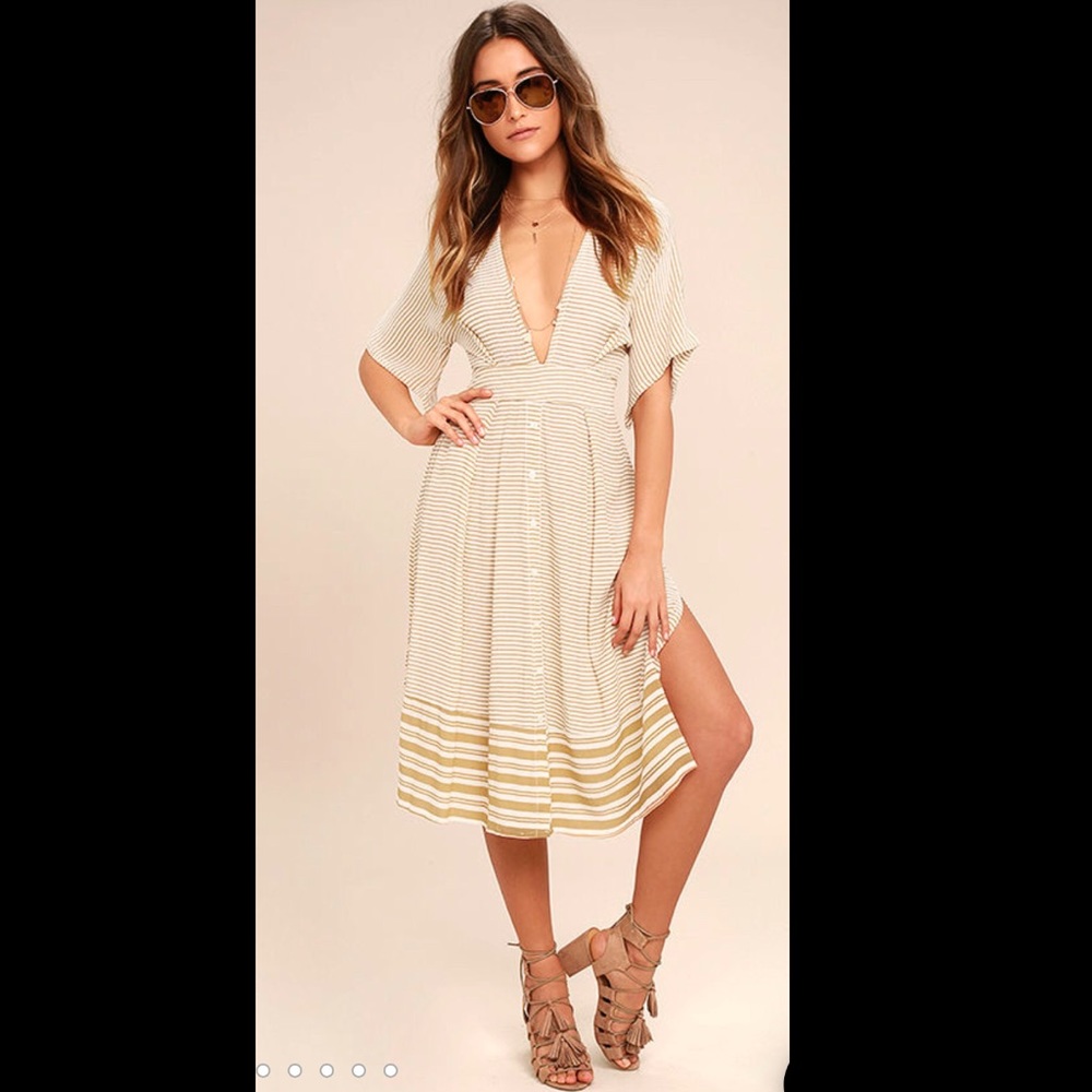 Faithfull The Brand Mustang Beige Striped Dress